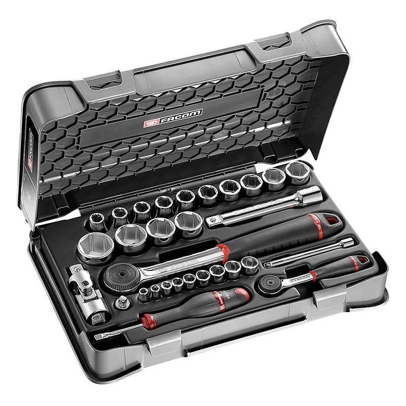 Coffret mixte clé à cliquet + douilles FACOM RS.161-1PB 1/4"et 1/2"