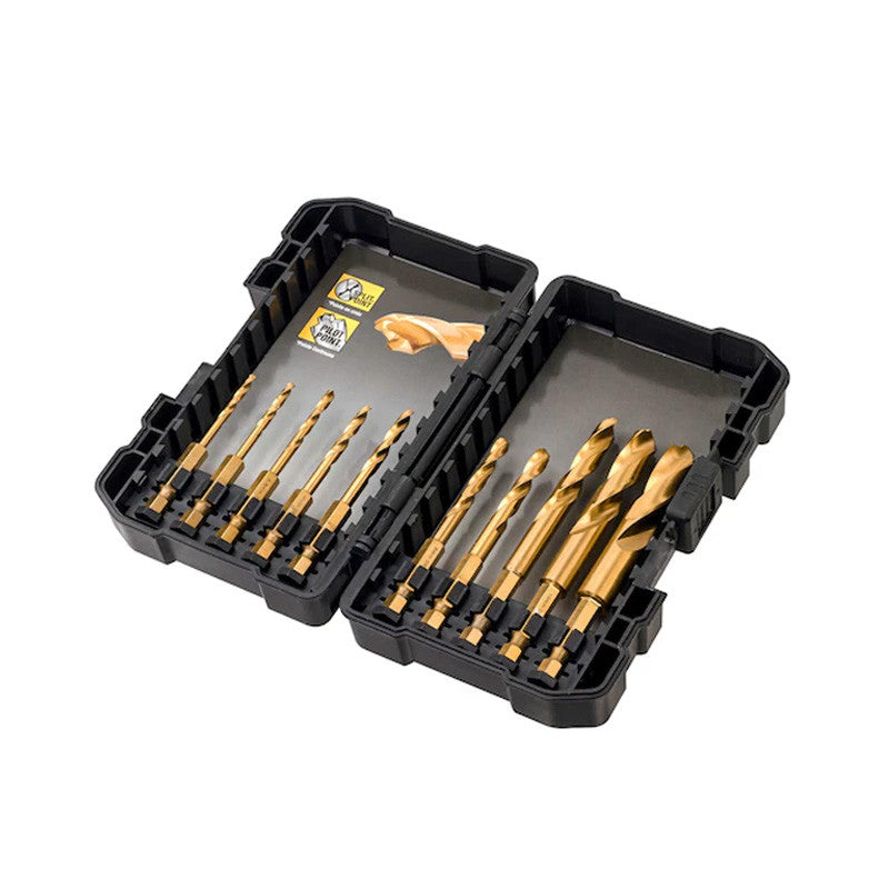 Coffret plastique de 10 forets DEWALT DT50050-QZ HSS Titane Impact Ø 3-3,2-3,5-4-4,5-5-6-8-11-12 mm