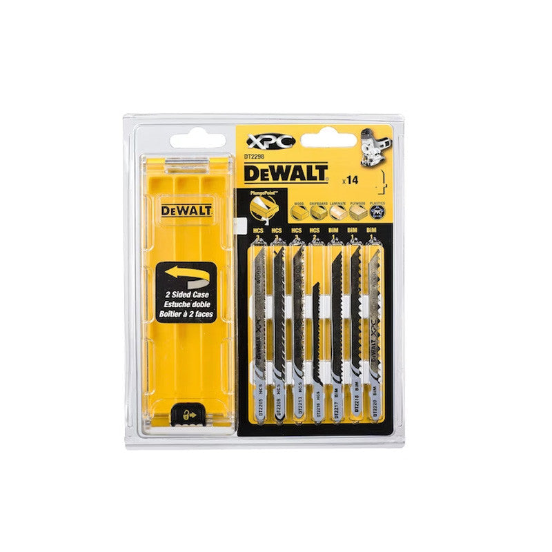 Coffret plastique de 14 lames DEWALT DT2298-QZ XPC HCS bi-métal pour bois + 1 boîte de rangement