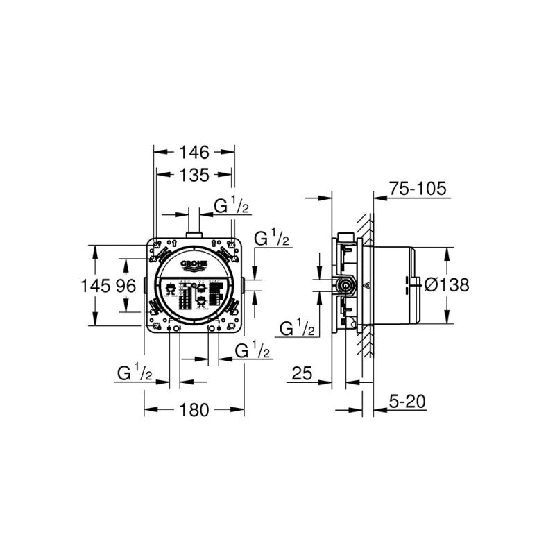 Corps pour mitigeur encastrée EUROSMART COSMOPOLITAN GROHE 35600000 3 sorties universelles