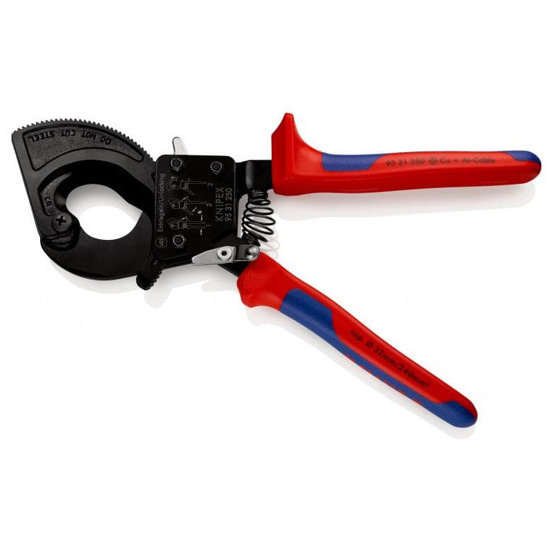 Coupe-câbles à cliquet KNIPEX 95 31 250 250mm 32mm/240mm²