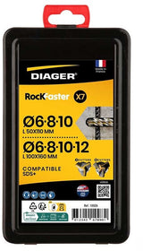 Coffret 7 forets béton - DIAGER  - RocKFaster compatible SDS+ L110 Diam.5-6-8 L160 Diam.6-8-10-12 mm