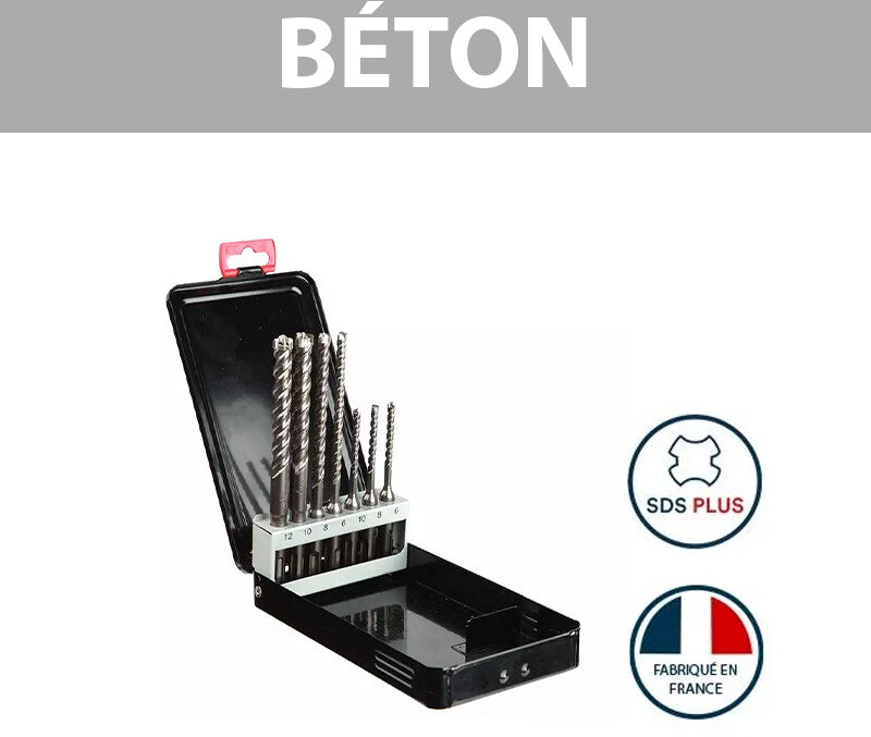 Coffret 7 forets béton - DIAGER  - RocKFaster compatible SDS+ L110 Diam.5-6-8 L160 Diam.6-8-10-12 mm