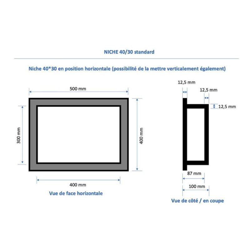 Duo de niches à carreler étanche MARMOX DUONICHE40/30 - Format intérieur 40x30cm - Profondeur 9cm