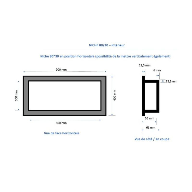 Duo de niches à carreler étanche MARMOX DUONICHE80/30-INT - Format intérieur 80x30cm - Profondeur 6cm