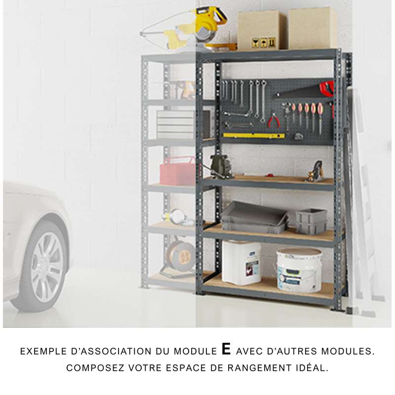 *OLD* Extension établi-étagère charge lourde MODULÖ STORAGE avec 4 plateaux de 100 cm de long et 1 panneau (SYSTÈME EXTENSION)