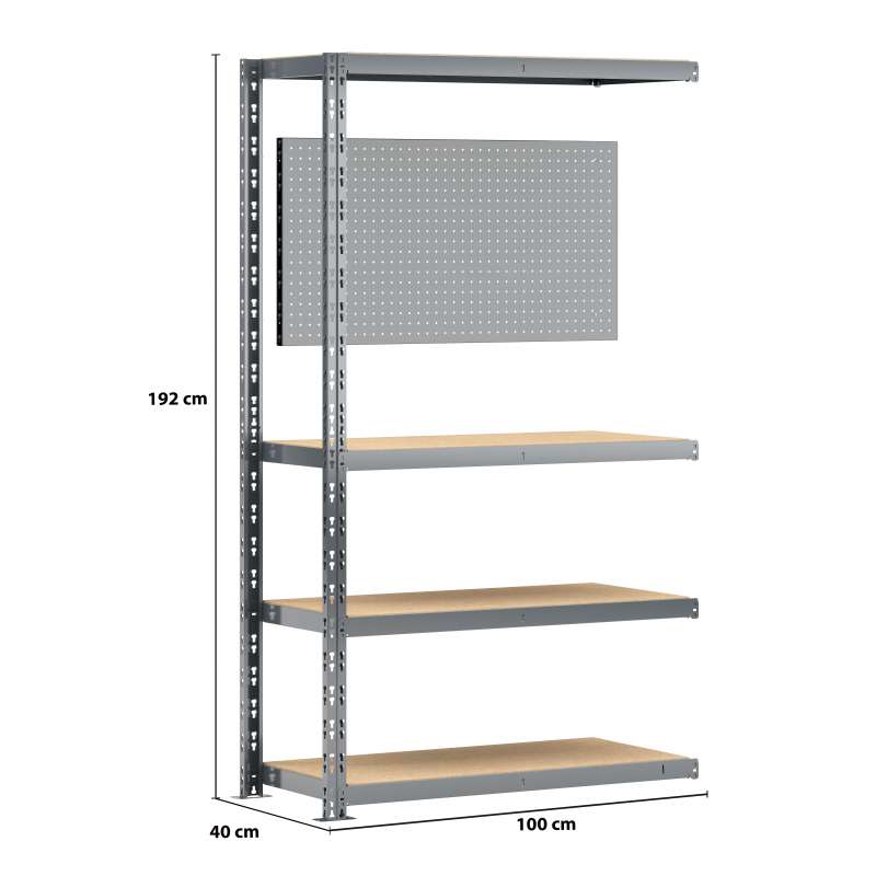 *OLD* Extension établi-étagère charge lourde MODULÖ STORAGE avec 4 plateaux de 100 cm de long et 1 panneau (SYSTÈME EXTENSION)