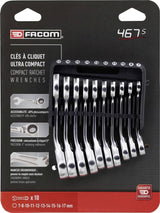 Jeu de 10 clés mixtes à cliquet courtes 8 à 14 mm FACOM 467BS.JP6PB