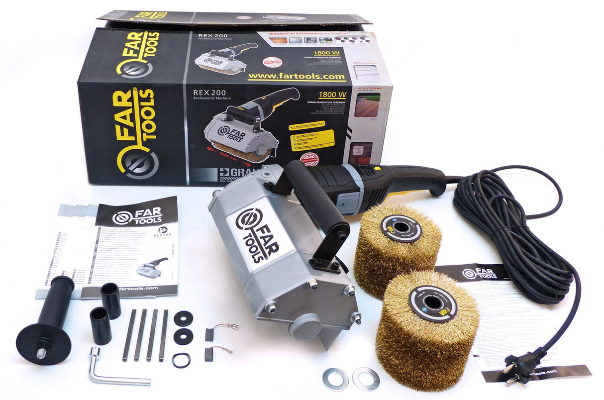 REX 200 Grand rénovateur exterieur FARTOOLS Puissance  1800 W, Diamètre de l'abrasif   120 MM, Longueur de l'abrasif 200 MM, Vitesse de rotation 900-3000 TR/MIN, Récupérateur de poussières Collecteur ,