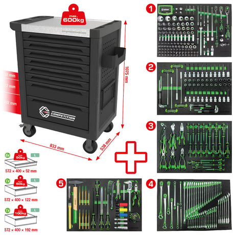 Servante d'atelier COMPETITION avec 8 tiroirs et 341 outils premium - KS Tools - 512.5341 COMPETITION