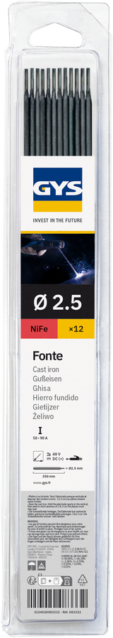 Lot de 12 éléctrodes en fonte GYS 083332 - Ø2,5mm - Blister