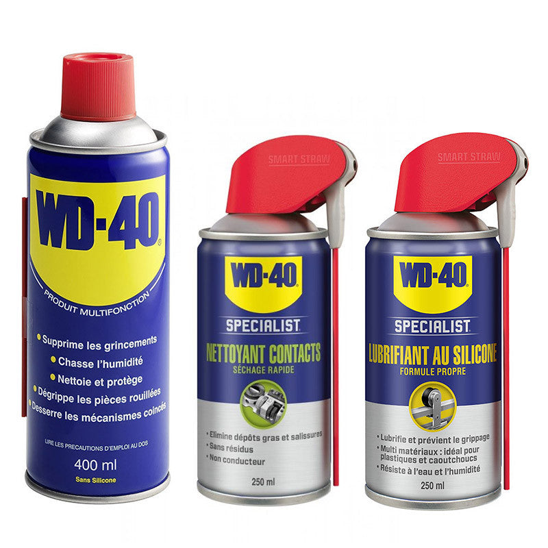 Kit Industrie WD-40 Produit Multifonction Spray Double Position + Nettoyant contacts + Lubrifiant au silicone