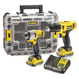 Pack 2 outils 18V DEWALT DCK211D2T-QW : perceuse DCD710 et boulonneuse DCF815 avec coffret et 2 batteries 2,0 Ah