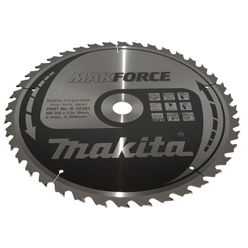 Lame carbure pour scie circulaire Makforce MAKITA B-32281 355x30mm, 40 dents, pour le bois