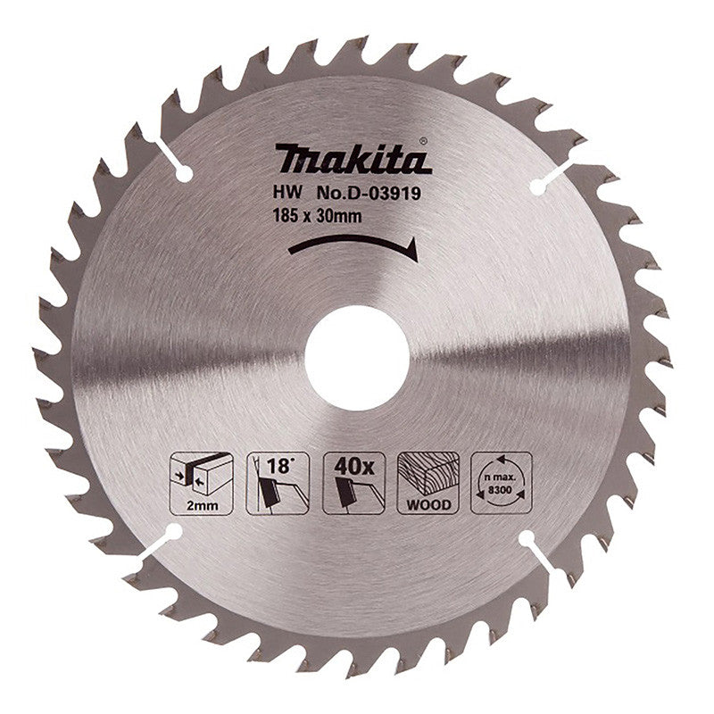 Lame carbure pour scie circulaire TCT MAKITA D-03919 185x30mm, 40 dents, pour le bois