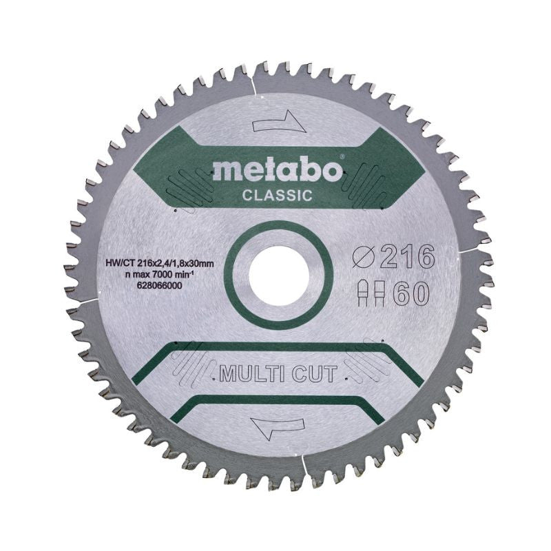 Lame de scie circulaire METABO Classic "Multi Cut" 628066000 - HW/CT - 216x30mm - 60FZ/TZ - -5°