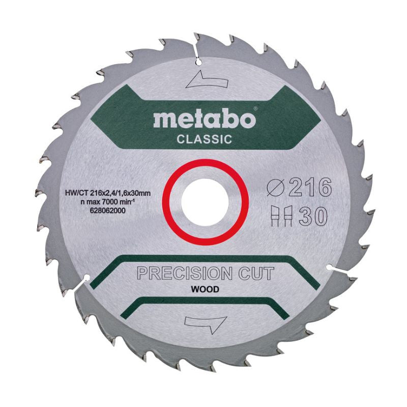 Lame de scie circulaire METABO Classic "Precision Cut Wood" 628062000 - HW/CT - 216x30mm - 30WZ - 22°