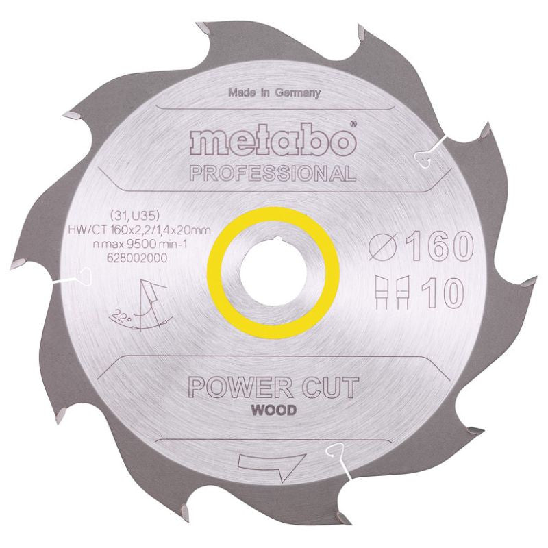 Lame de scie circulaire METABO PRO 628002000 - "Power Cut Wood" - HW/CT - 160x2,2x20mm - 10 dents