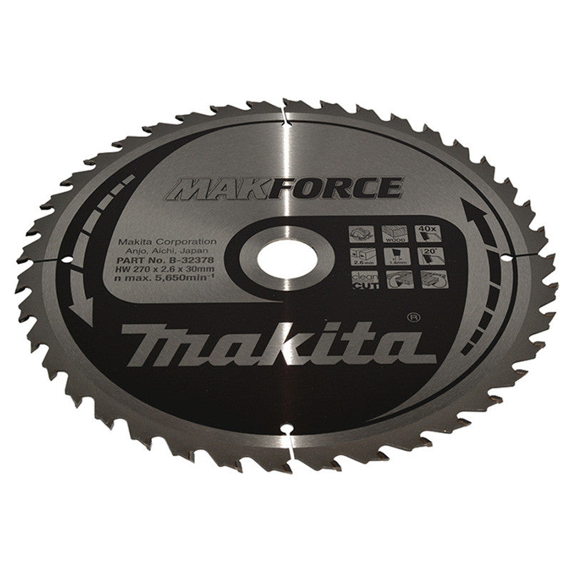 Lame pour scie circulaire Makforce TCT MAKITA B-32378 270x30mm, 40 dents, pour le bois