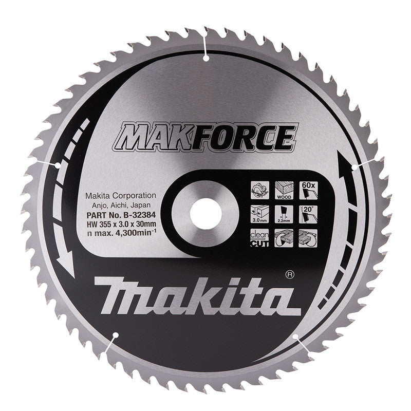Lame pour scie circulaire Makforce TCT MAKITA B-32384 355x30mm, 60 dents, pour le bois