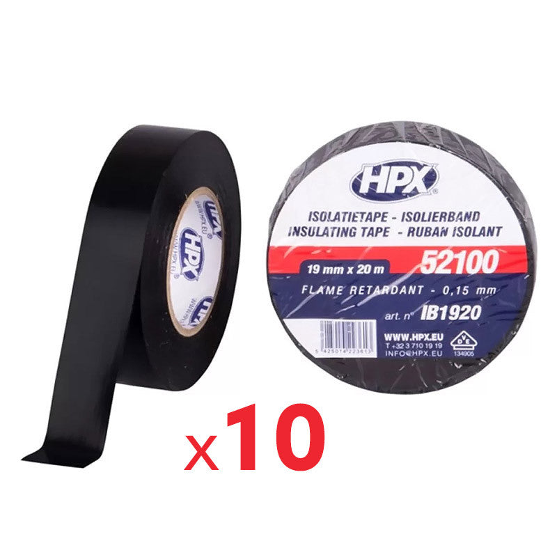 Lot de 10 Rubans isolants PVC HPX IB1920 - certification VDE - 19mm - 20m - noir