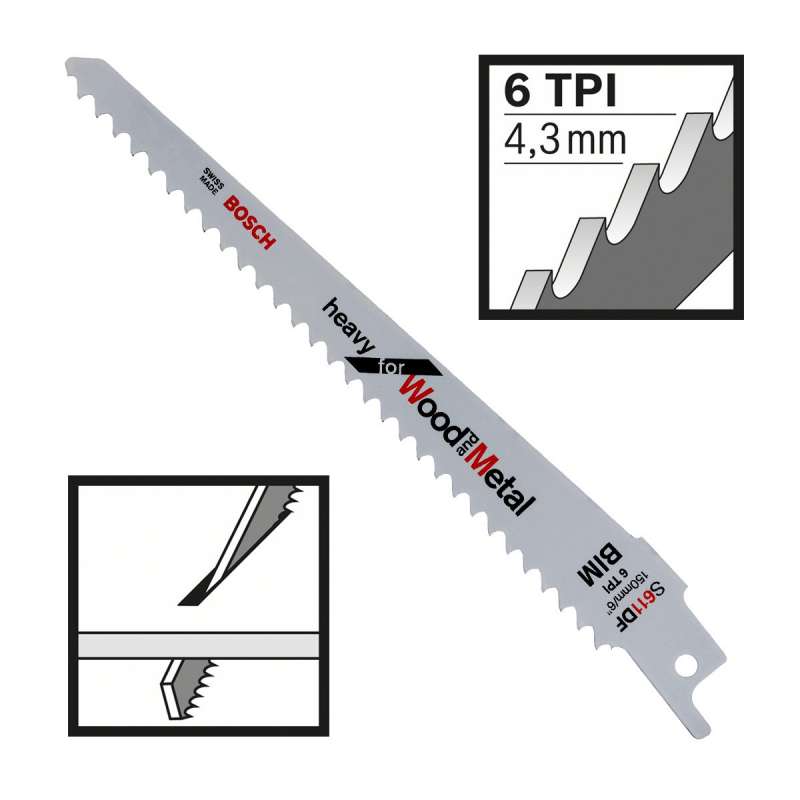 Lot de 100 lames de scie sabre S 611 DF BOSCH Heavy pour bois et métal