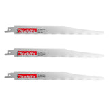 Lot de 3 lames de scie sabre MAKITA P-46975 Bi-Métal pour coupe droite acier et bois avec reste métal 225 mm