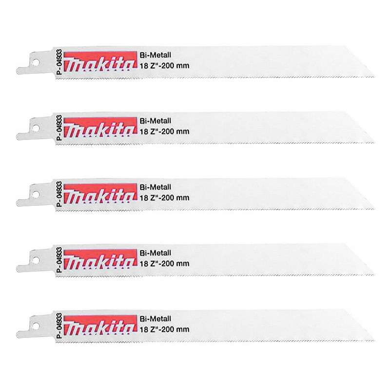 Lot de 5 lames de scie sabre MAKITA P-04933 Bi-Métal flexible pour acier et Inox (1,5 à 2,5 mm) 200 mm