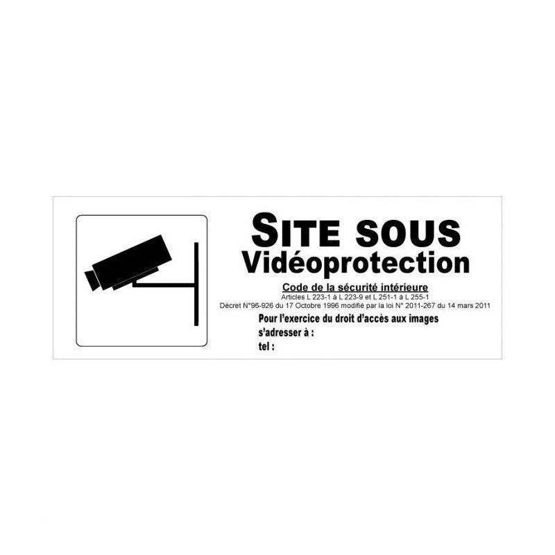 LOT DE 5 PLAQUES 33x12 Site sous vidéoprotection + picto