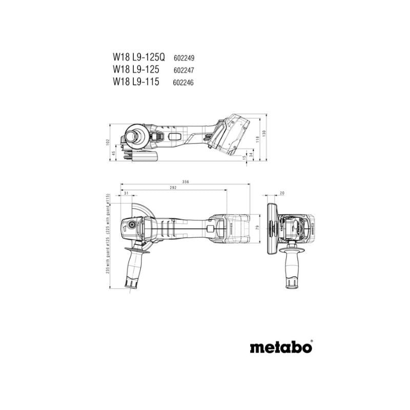Meuleuse METABO 125 mm 18 V- W 18 L 9-125 Quick - 2 x 5,2 Ah Li-Power, ASC 55, coffret metaBOX