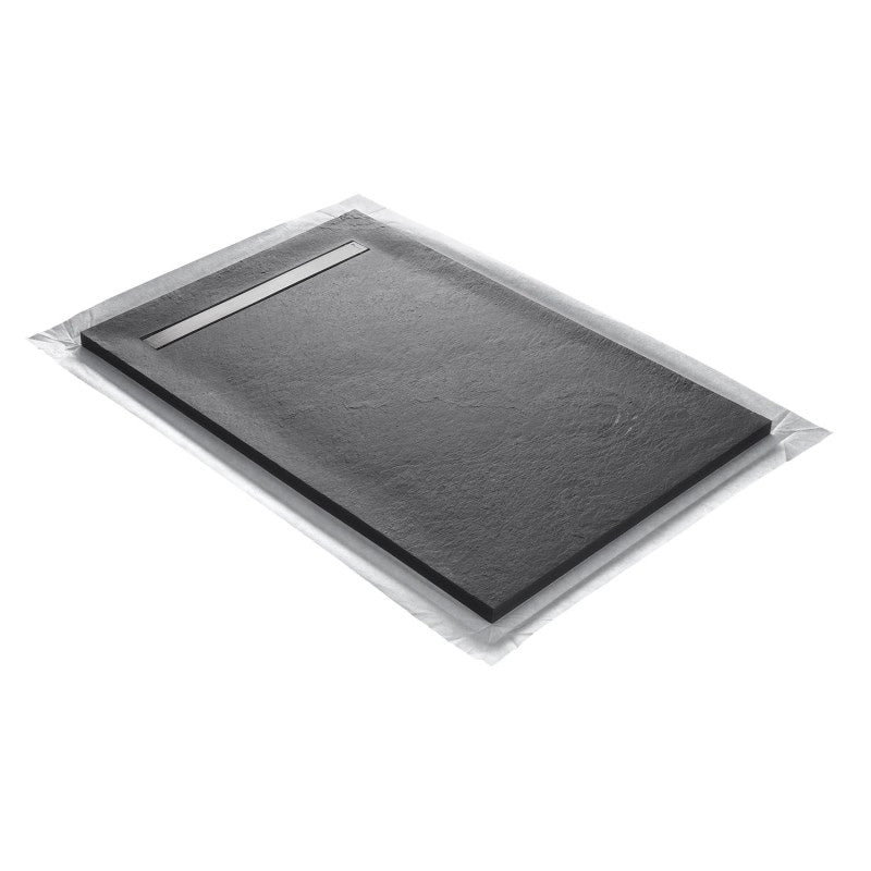 Receveur pierre naturelle graphite noir MARMOX grille caniveau acier excentrée