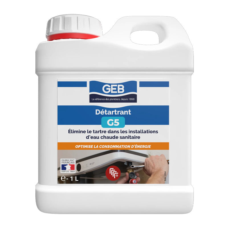 Détartrant G5 GEB élimine le tartre dans les installations d'eau chaude sanitaire 1L
