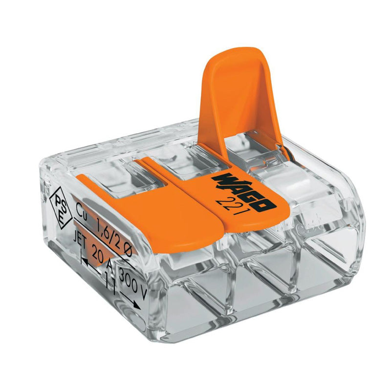 Lot de 50 bornes WAGO 221 Mini 3x4mm² à leviers souple & rigide