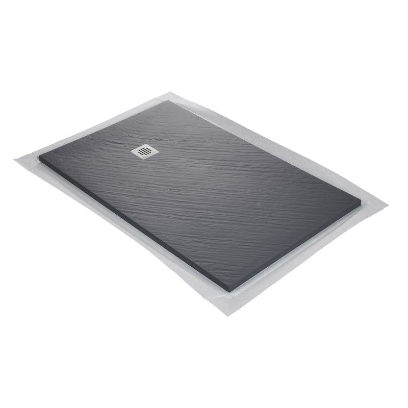 Receveur pierre naturelle graphite noir MARMOX grille carrée acier excentrée