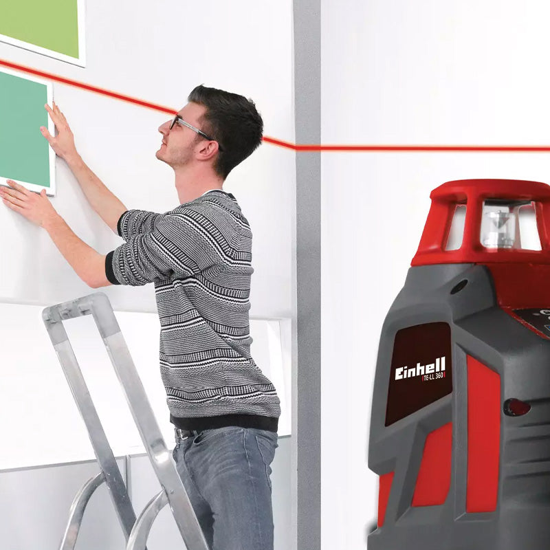 Niveau laser croix TE-LL 360 EINHELL (Portée 20 m, Niveau à bulle digital), Livré avec support mural et sacoche de rangement