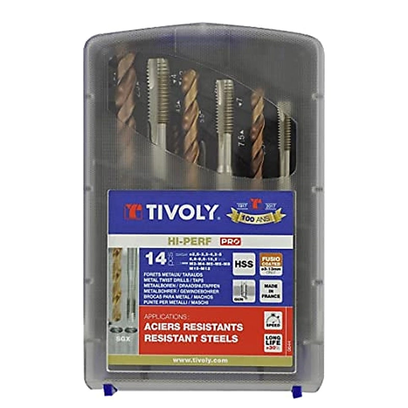 Tivoly   14 pièces - 7 tarauds HSS GUN DIN 371/376 M3 à M12 + 7 forets HSS FURIUS revêtus Fusio TECHNIC