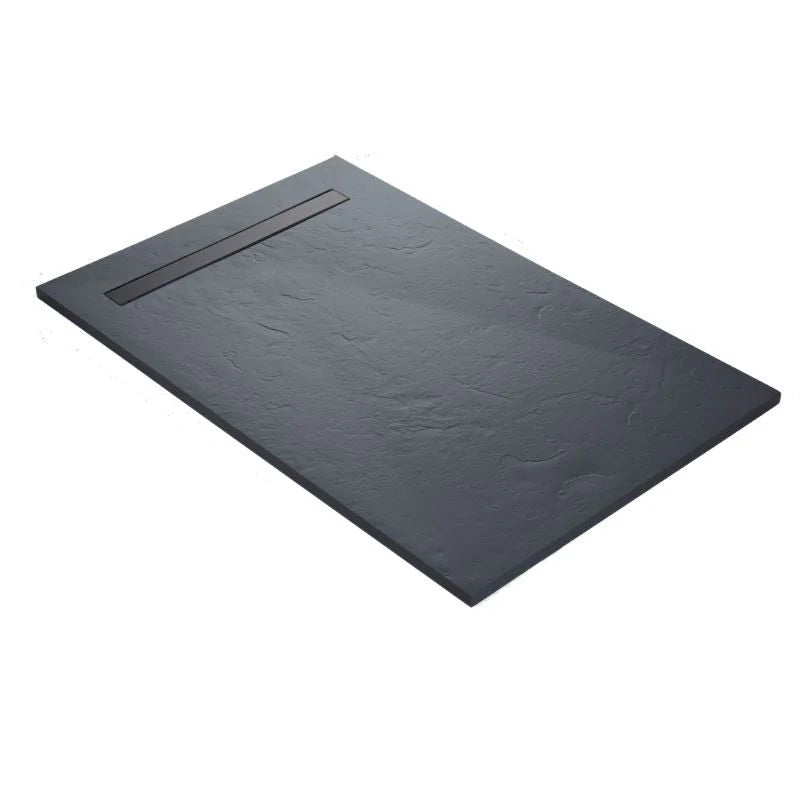 Receveur résine MARMOX imitation marbre noir - grille caniveau excentrée