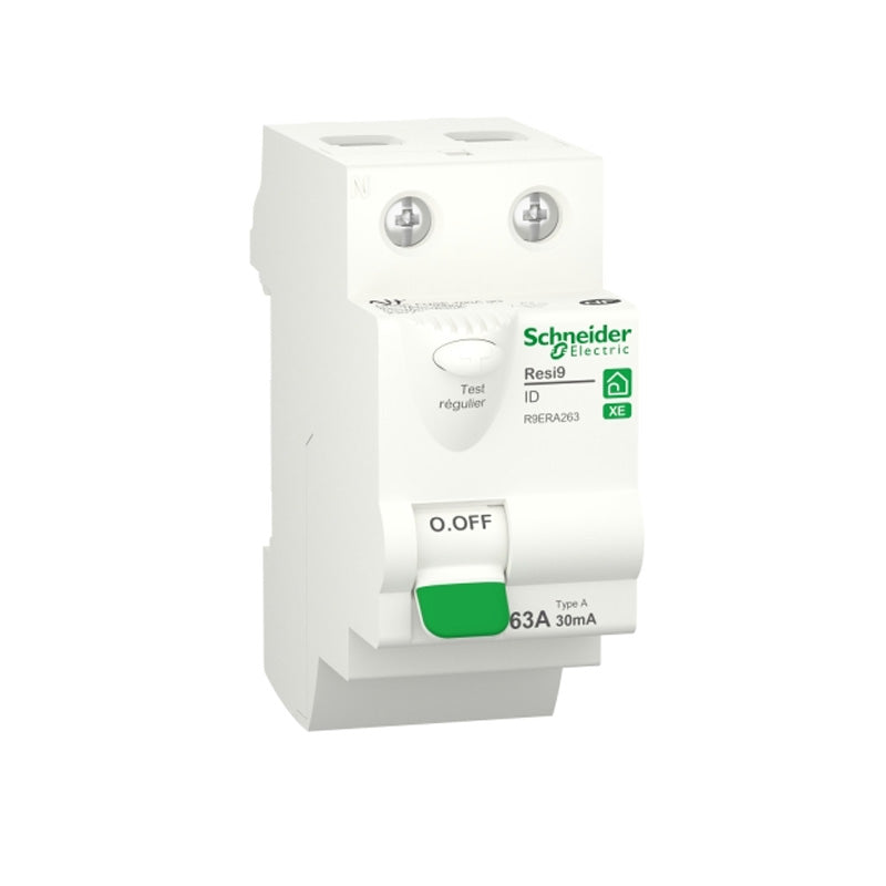 Interrupteur différentiel SCHNEIDER R9ERA263 63A type A 30mA 1P+N embrochable Resi9 XE