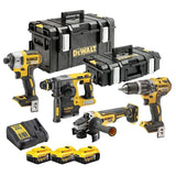 Pack 4 machines DEWALT DCK422P3 : perceuse (DCD796), visseuse à choc (DCF887), perforateur (DCH273) et meuleuse Ø125mm (DCG405) avec coffret et 2 batteries 5,0 Ah 18V