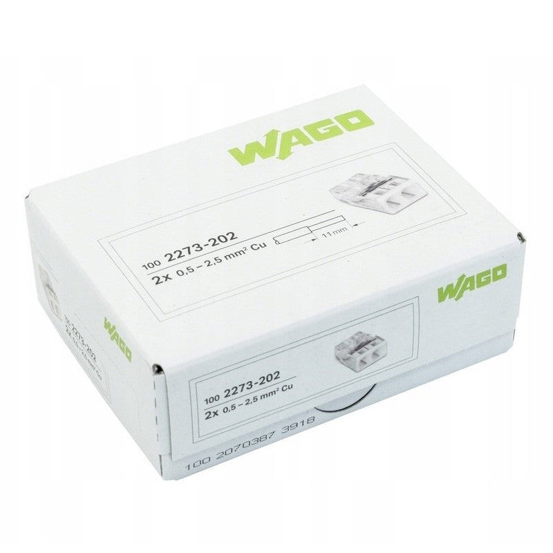 Pack de 100 Bornes à levier WAGO 2273-202 - 2 x 0,5 à 2,5mm²