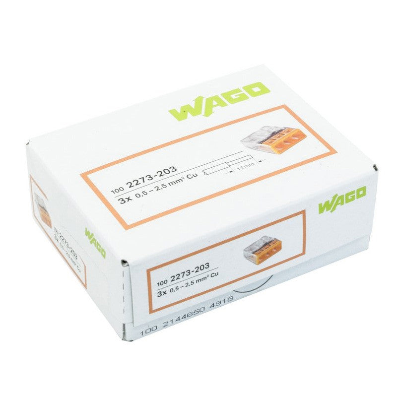 Pack de 100 Bornes à levier WAGO 2273-203 - 3 x 0,5 à 2,5mm²