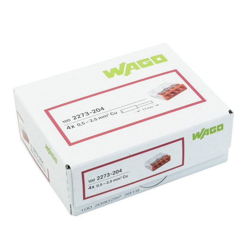 Pack de 100 Bornes à levier WAGO 2273-204 - 4 x 0,5 à 2,5mm²