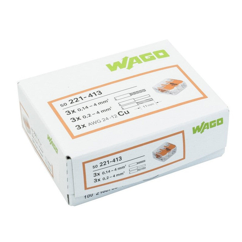 Pack de 50 Bornes à levier WAGO 221-413 - 3 x 4 mm²