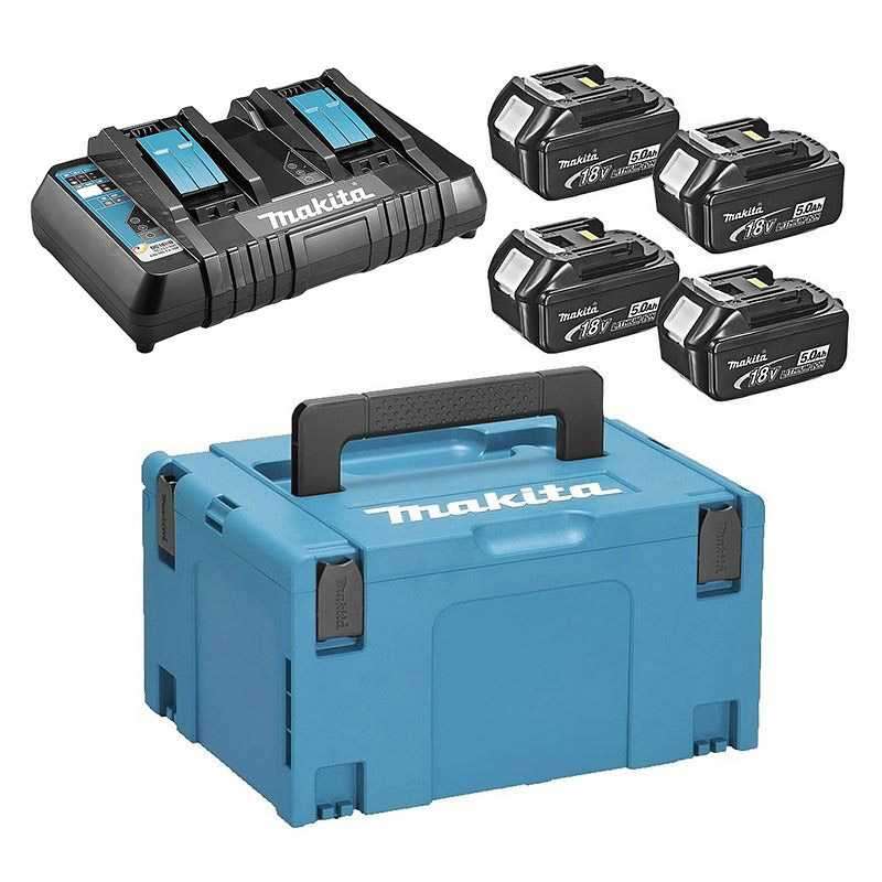 Pack Énergie MAKITA 197626-8 : Chargeur Rapide MAKITA DC18RD pour 2 Batteries + 4 Batteries 5 Ah + Mak-Pac Taille 3