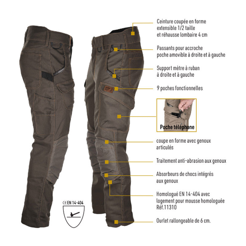 Pantalon Harpoon Multi - BOSSEUR - Ebène - avec absorbeur de chocs aux genoux