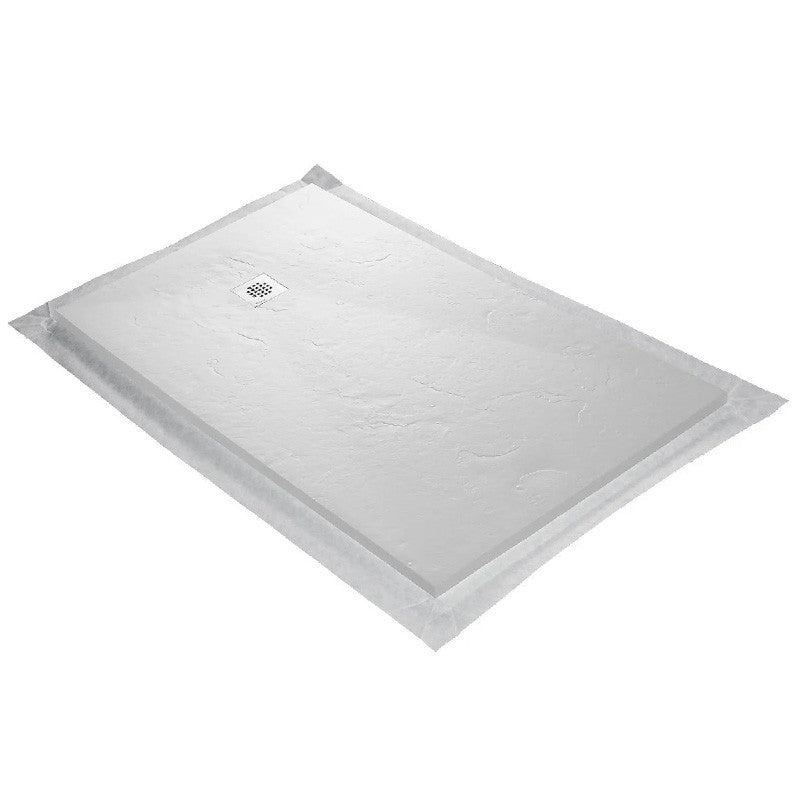 Receveur résine 150x100cm MARMOX RC150100SLATE-9010 - Grille carrée excentrée - Solid surface - Blanc imitation ardoise