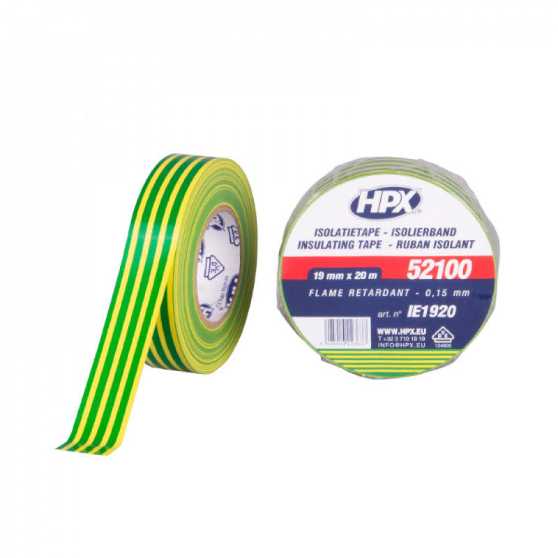Ruban isolant PVC HPX IE1920 - certification VDE - 19mm - 20m - jaune / vert