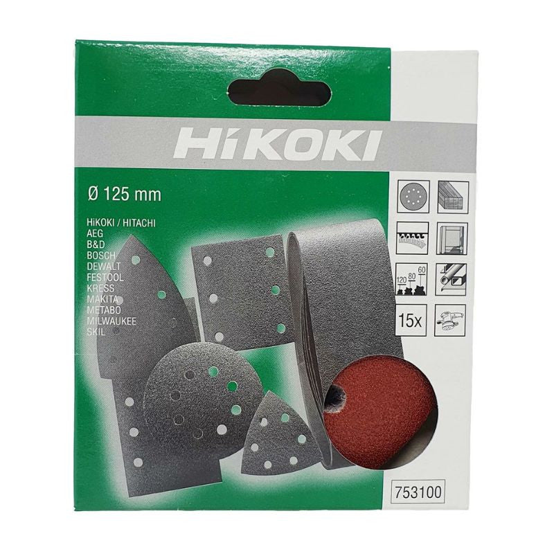 Set de 15 disques abrasifs HIKOKI 753100 - Ø 125 mm - G40/80/120