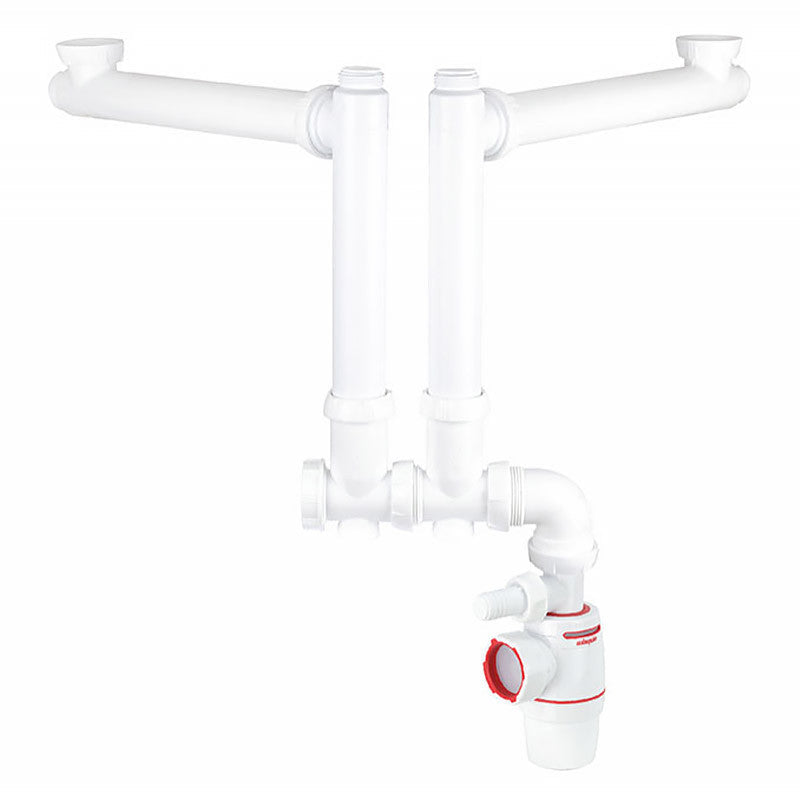 Siphon Déporté Wirquin Néo Air D40 Pour Évier 2 Bacs - Blanc - Anti-Odeurs - Raccordement Arrière - Fabriqué En France